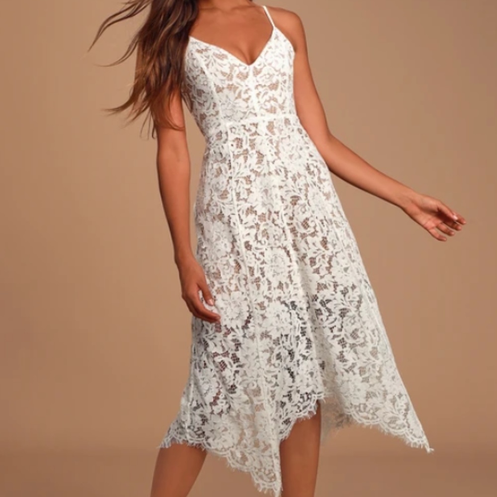 Lulus White Lace Midi Dress